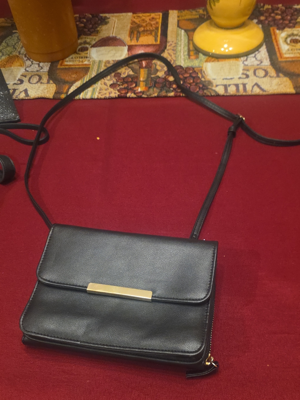 Black Crossbody Shoulder Bag with Gold Accent